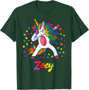 Zoey Dabbing Unicorn Rainbow Personalized Name Custom T-Shirt - T-Shirt | Forest