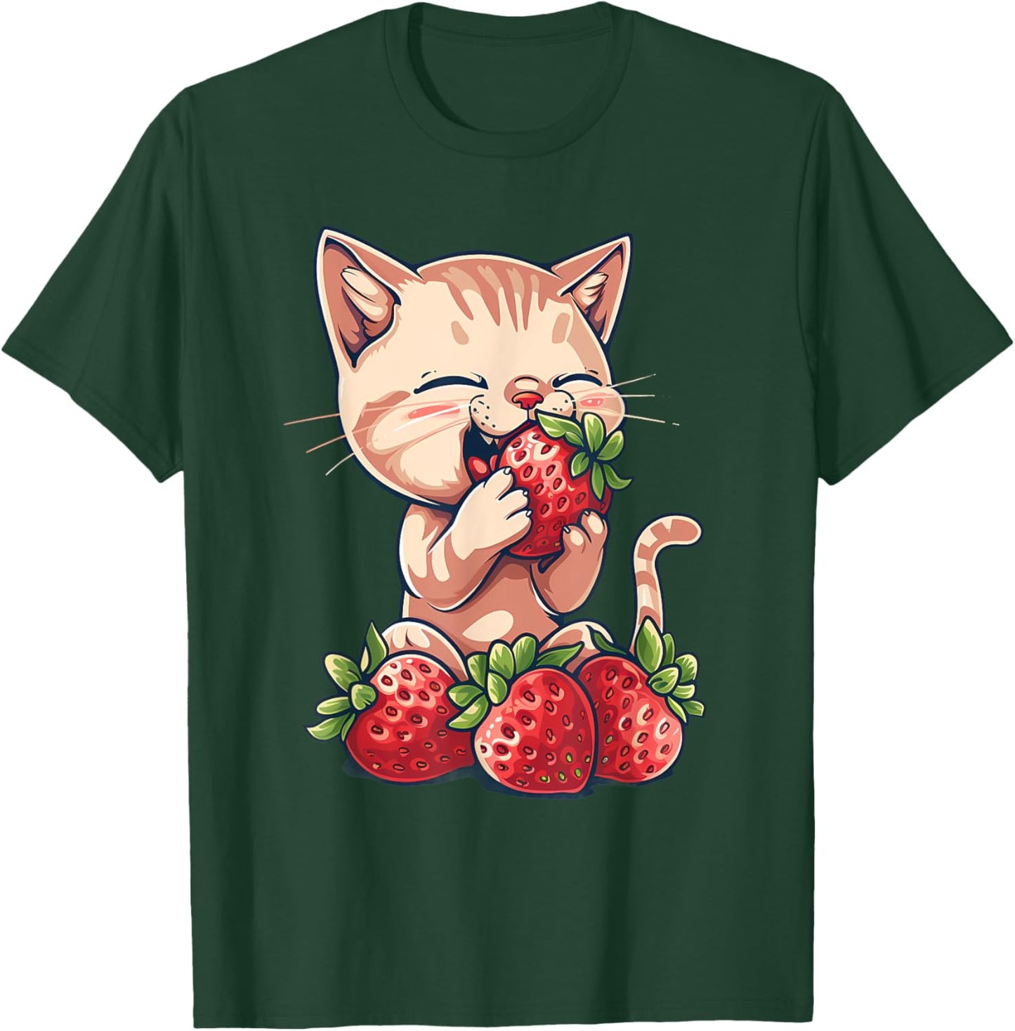 Strawberry Cat Watercolor Strawberry Fruit Cat Drawing Men Women Girls Kids T-Shirt - T-Shirt | Forest