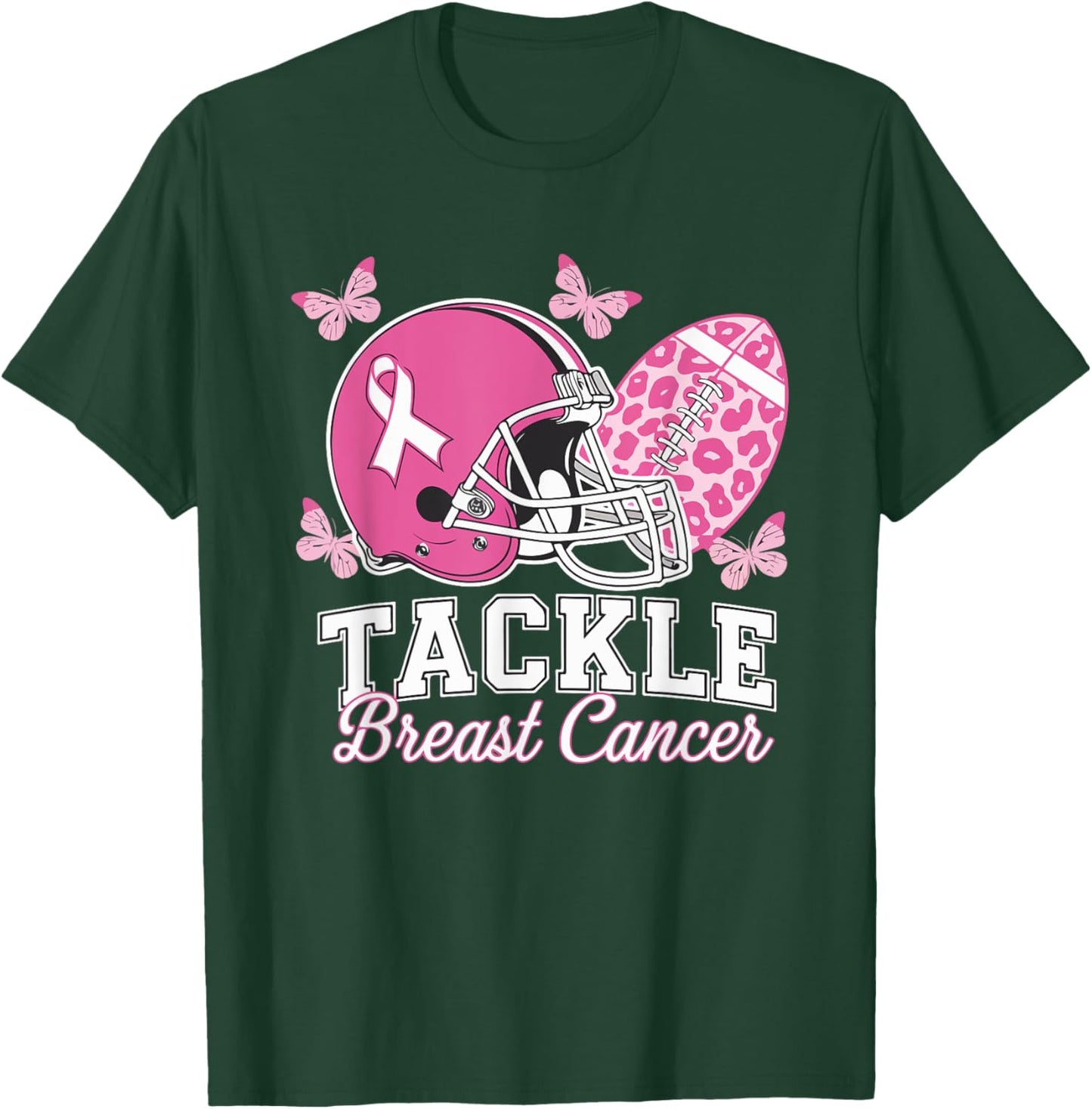 Tackle Breast Cancer Pink Ribbon American Fantasy Football T-Shirt - T-Shirt | Forest