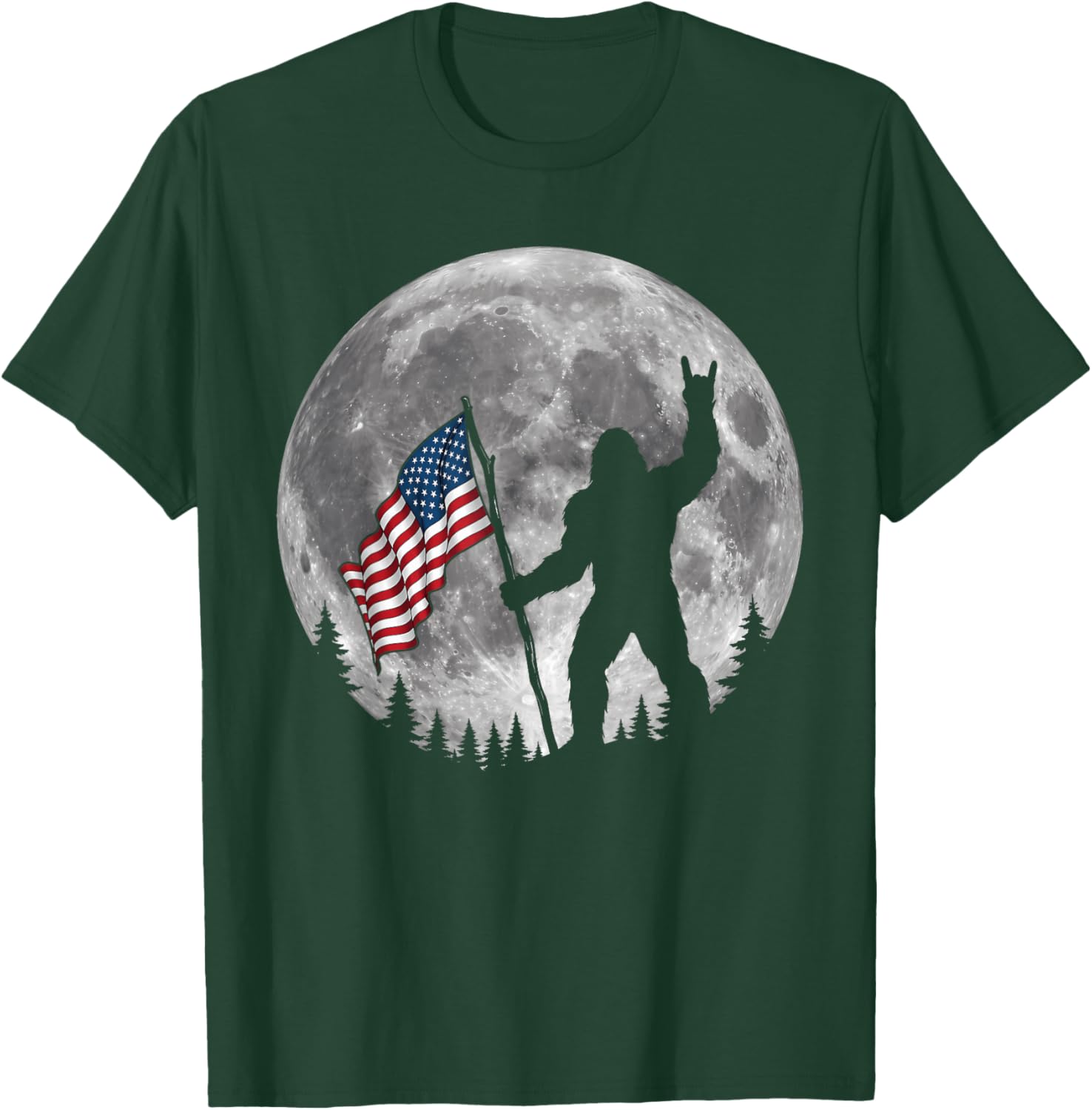 4th of July Bigfoot Sasquatch American Flag Patriotic Men T-Shirt - T-Shirt | Forest