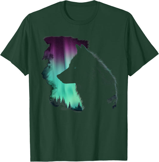 Wolf Northern Light Winter Arctic Nature Wolf Lover T-Shirt - T-Shirt | Forest