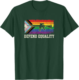 Defend Equality LGBTQ Progress Pride Rifle Grunge T-Shirt - T-Shirt | Forest