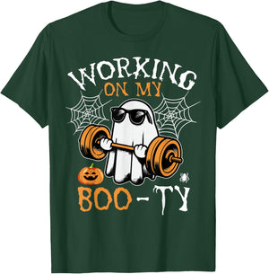 Funny Halloween Workout Gym Working On My Boo-Ty Men Women T-Shirt - T-Shirt | Forest