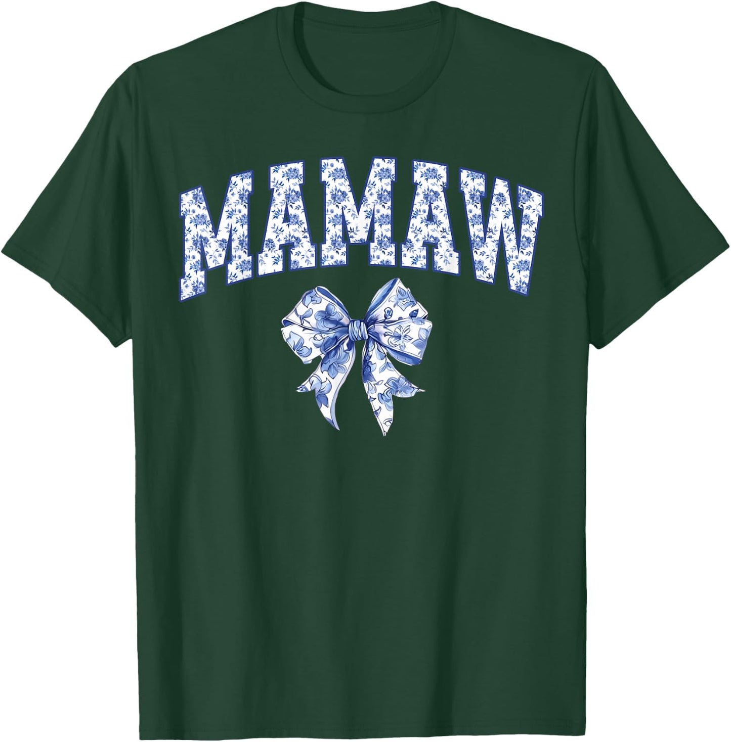 Mamaw Coquette Toile Blue Bow Floral Family Matching T-Shirt - T-Shirt | Forest