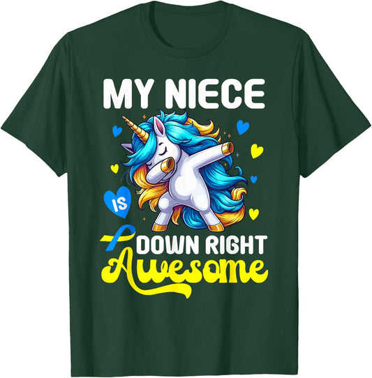 Down Syndrome Niece Awareness Down Right Awesome Niece Aunt T-Shirt - T-Shirt | Forest