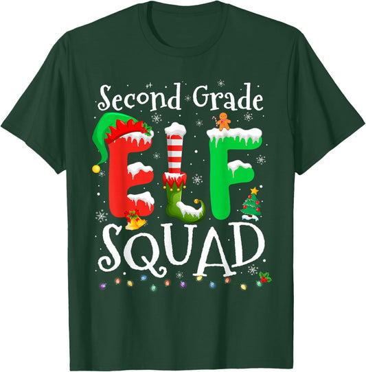 2nd Grade Elf Squad Xmas Funny Christmas Second Grade Elf T-Shirt - T-Shirt | Forest