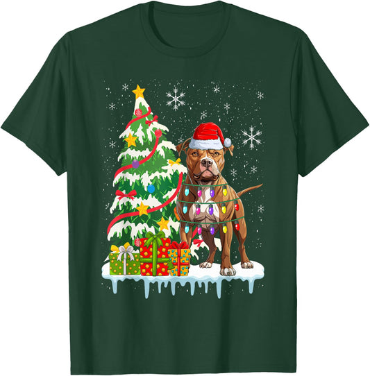 Pitbull Christmas Santa Pitbull Dog Lovers Christmas Tree T-Shirt - T-Shirt | Forest