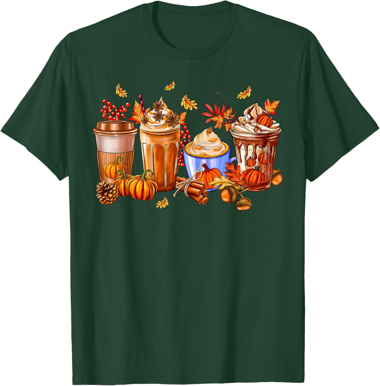 Pumpkin Spice Latte Coffee Cups Autumn Fall Season Costume T-Shirt - T-Shirt | Forest