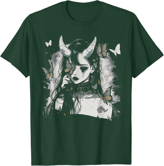 Butterfly Girl Sad Goth Anime Alt Alternative Art Aesthetic T-Shirt - T-Shirt | Forest