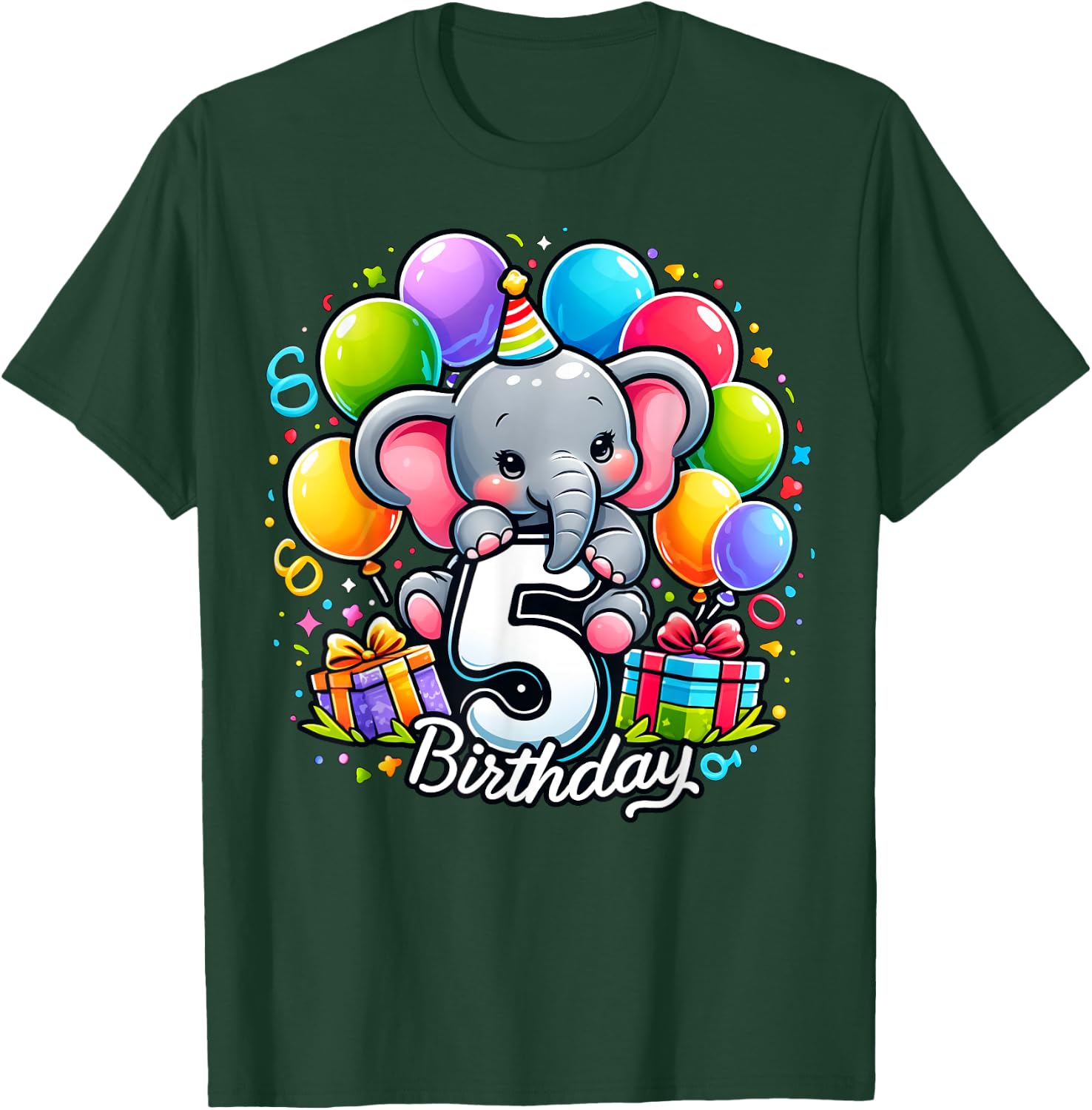 Kids Elephant Theme fifth Bday Party 5th Elephant Birthday T-Shirt - T-Shirt | Forest