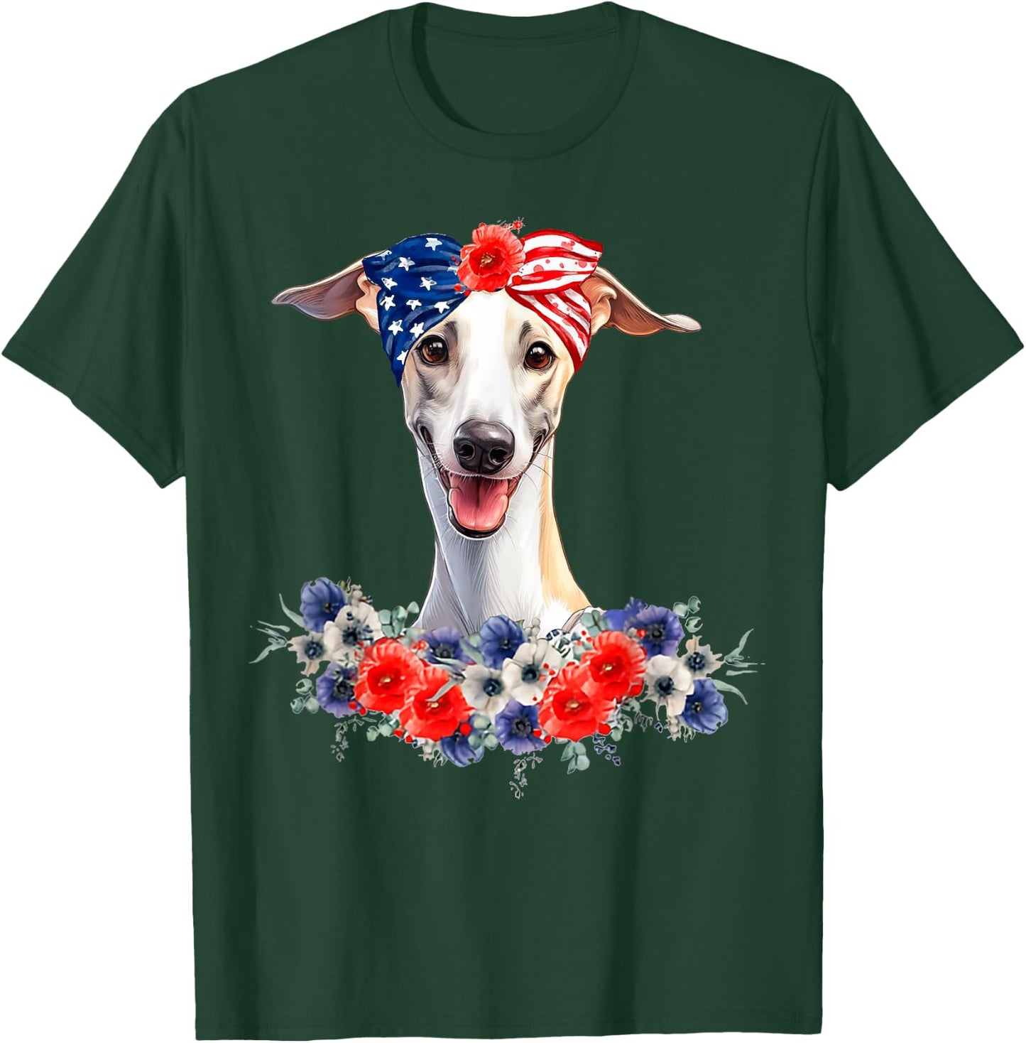 Whippet Dog Bandana American Flag 4th Of July T-Shirt - T-Shirt | Forest