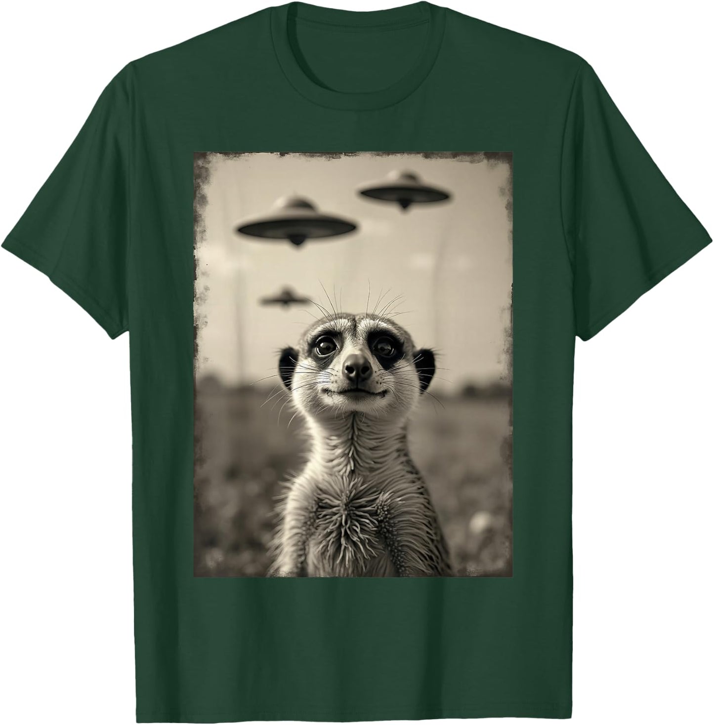Funny meerkat Selfie with UFOs Weird Alien T-Shirt - T-Shirt | Forest