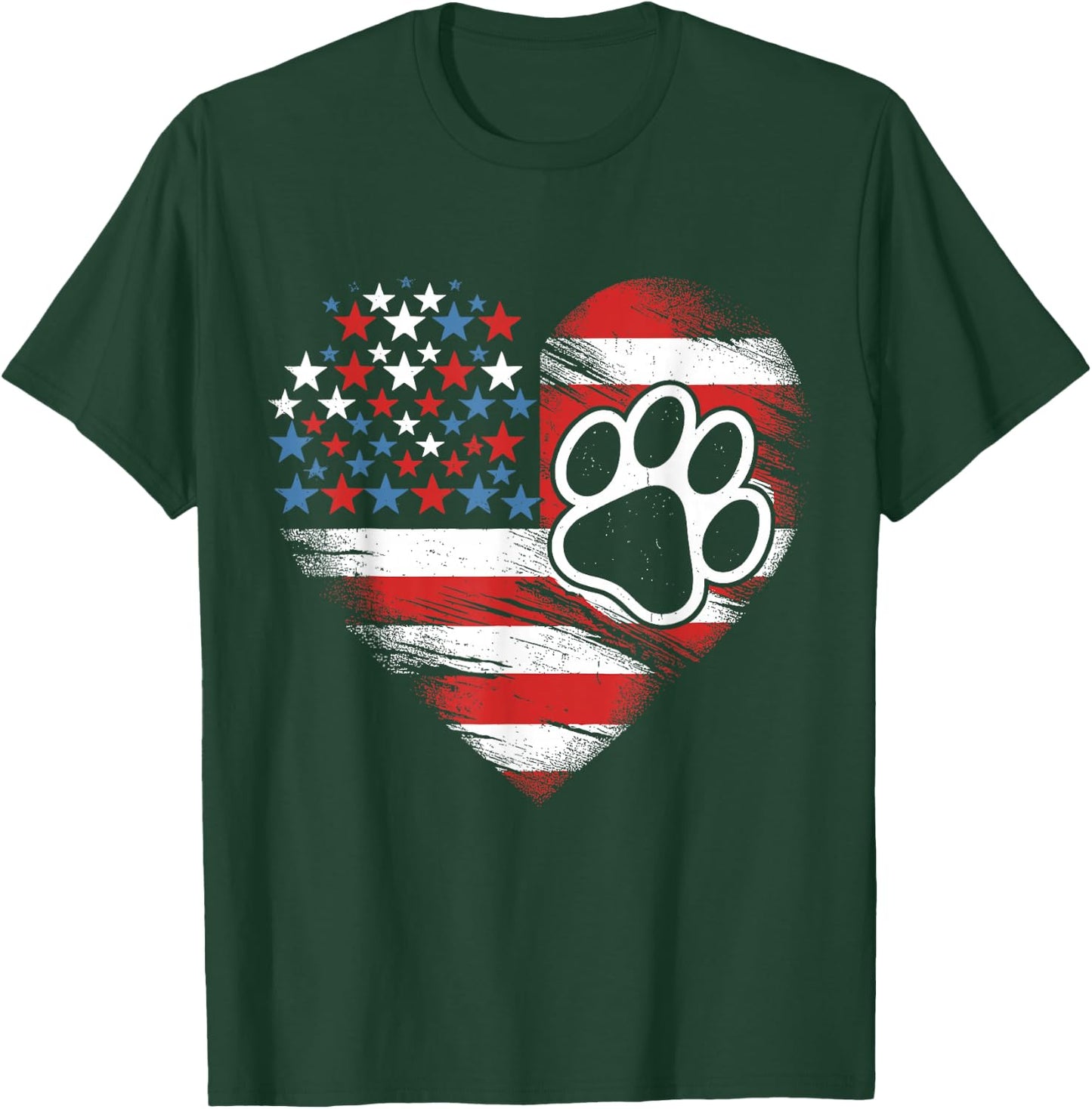 American Flag Dog and Cat Paw Patriotic 4th of July T-Shirt - T-Shirt | Forest