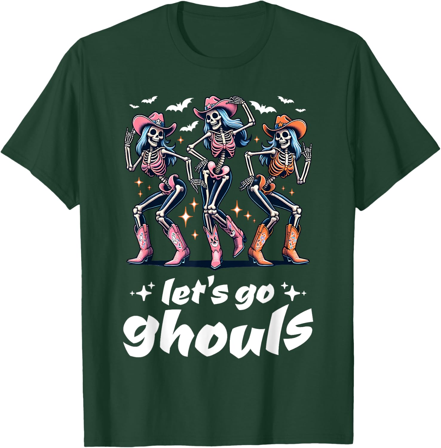 Funny Cowgirls Let's Go Ghouls Halloween Cowgirl Skeleton T-Shirt - T-Shirt | Forest
