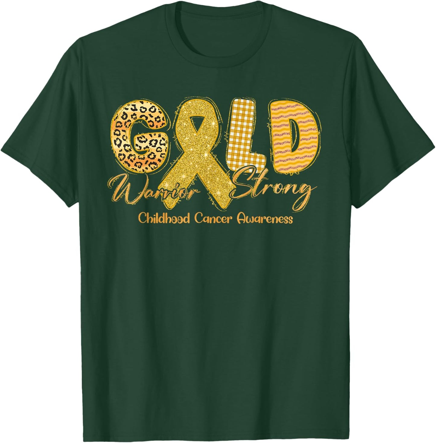 Gold Warrior Strong Childhood Cancer Awareness Gold Ribbon T-Shirt - T-Shirt | Forest