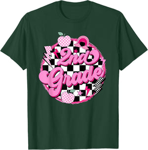 2nd Grade Teacher Women Retro Checkered First Day of School T-Shirt - T-Shirt | Forest