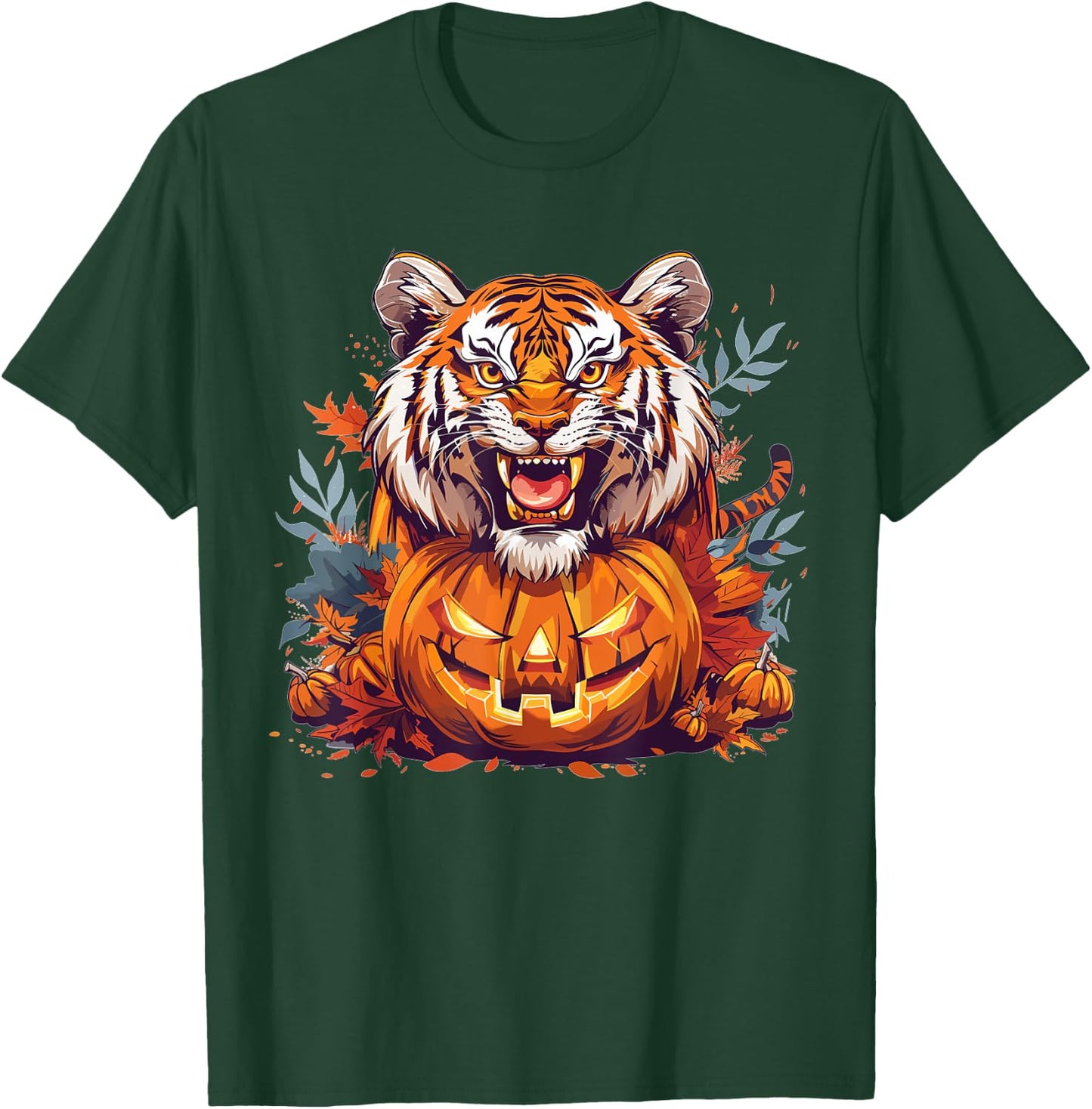 Cute Tiger With Pumpkin I Halloween T-Shirt - T-Shirt | Forest