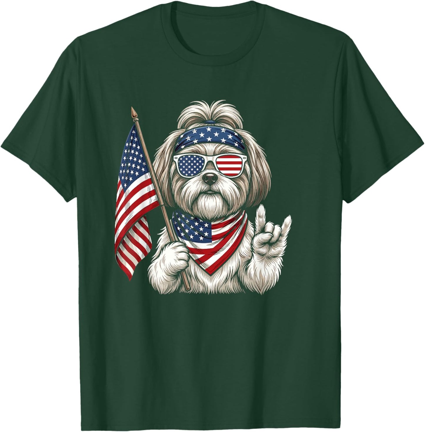 American Flag Shih Tzu 4th of July T-Shirt - T-Shirt | Forest