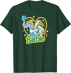 Barbie - Retro Western Cowgirl With Horse And Heart T-Shirt - T-Shirt | Forest