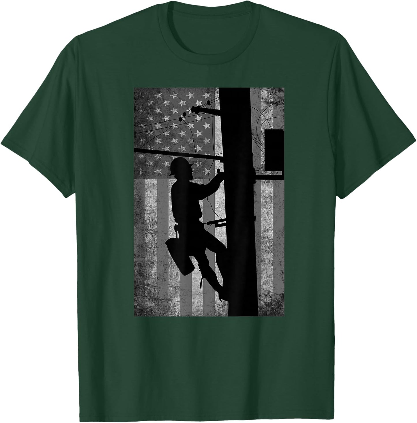 Lineman American Flag | Electric Cable Lineman Gift T-Shirt - T-Shirt | Forest