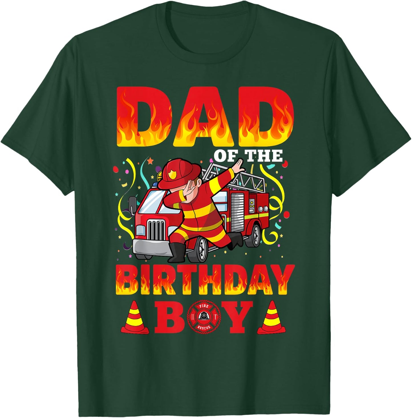 Dad Of The Birthday Boy Fire Truck Firefighter Boys T-Shirt - T-Shirt | Forest