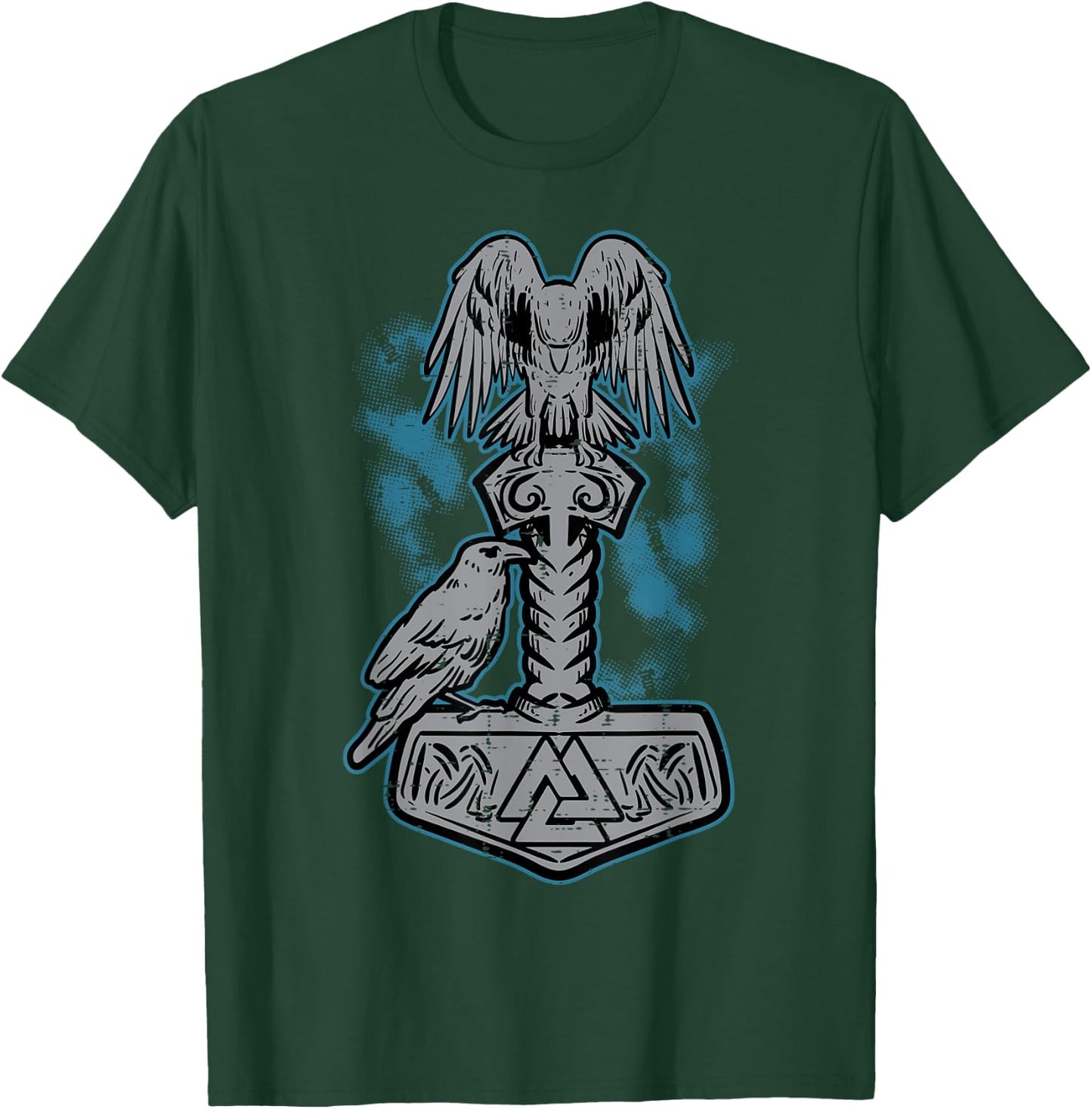 Viking Mjolnir Ravens Huggin Norse Mythology Men Women Kids T-Shirt - T-Shirt | Forest