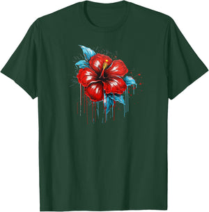 Red Hibiscus Funny Graffiti Trendy Cute Flower Fashion T-Shirt - T-Shirt | Forest