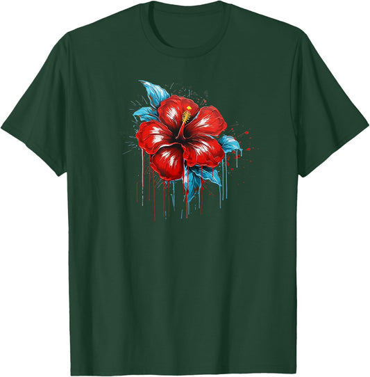 Red Hibiscus Funny Graffiti Trendy Cute Flower Fashion T-Shirt - T-Shirt | Forest