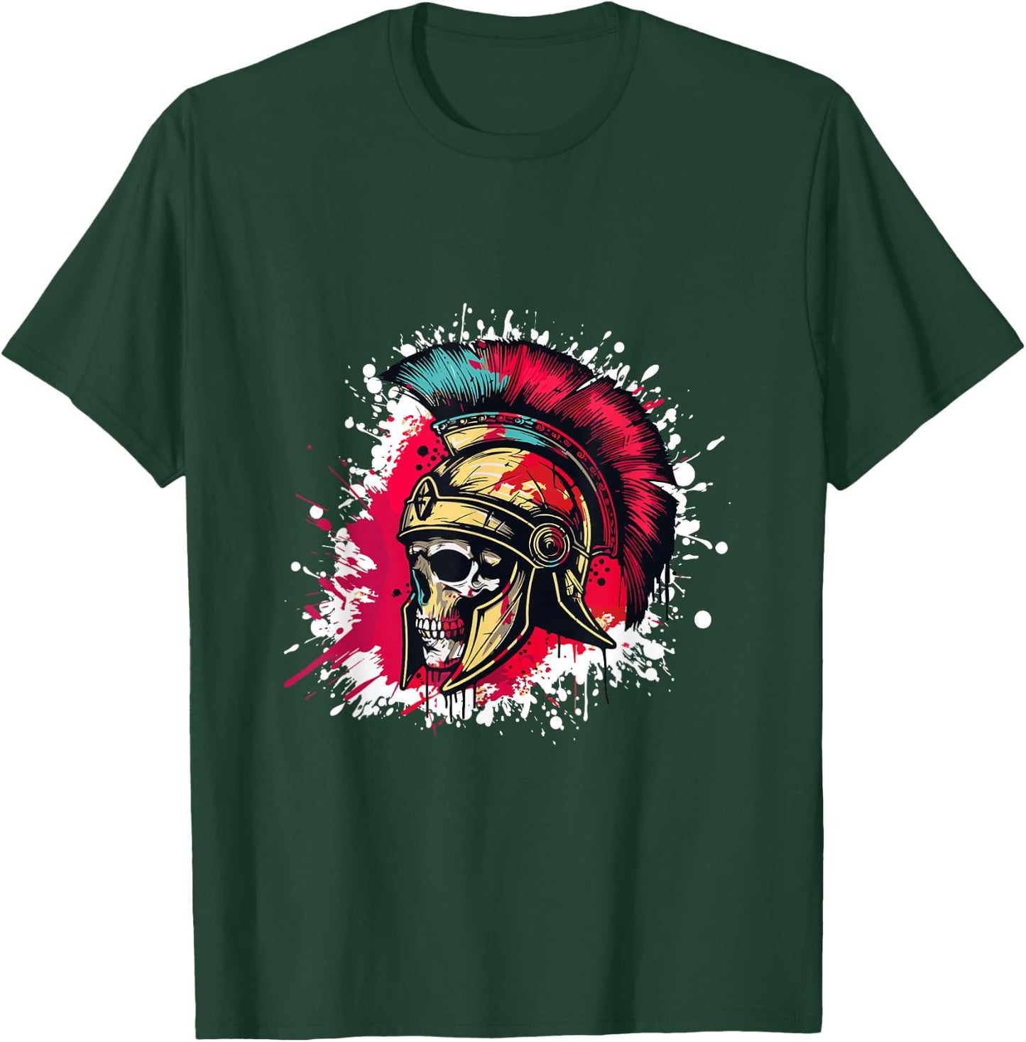 Spartan Skull Head With Helmet | Sparta Gladiator Warrior T-Shirt - T-Shirt | Forest
