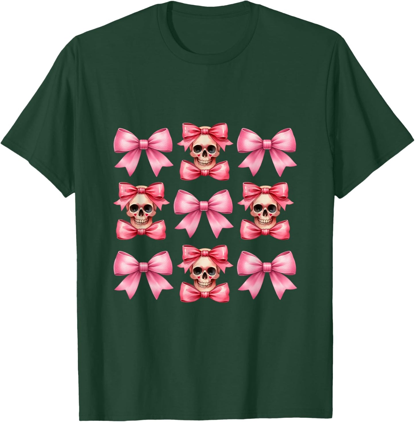 Halloween Coquette Pink Bow Pink Mini Skull Squad T-Shirt - T-Shirt | Forest