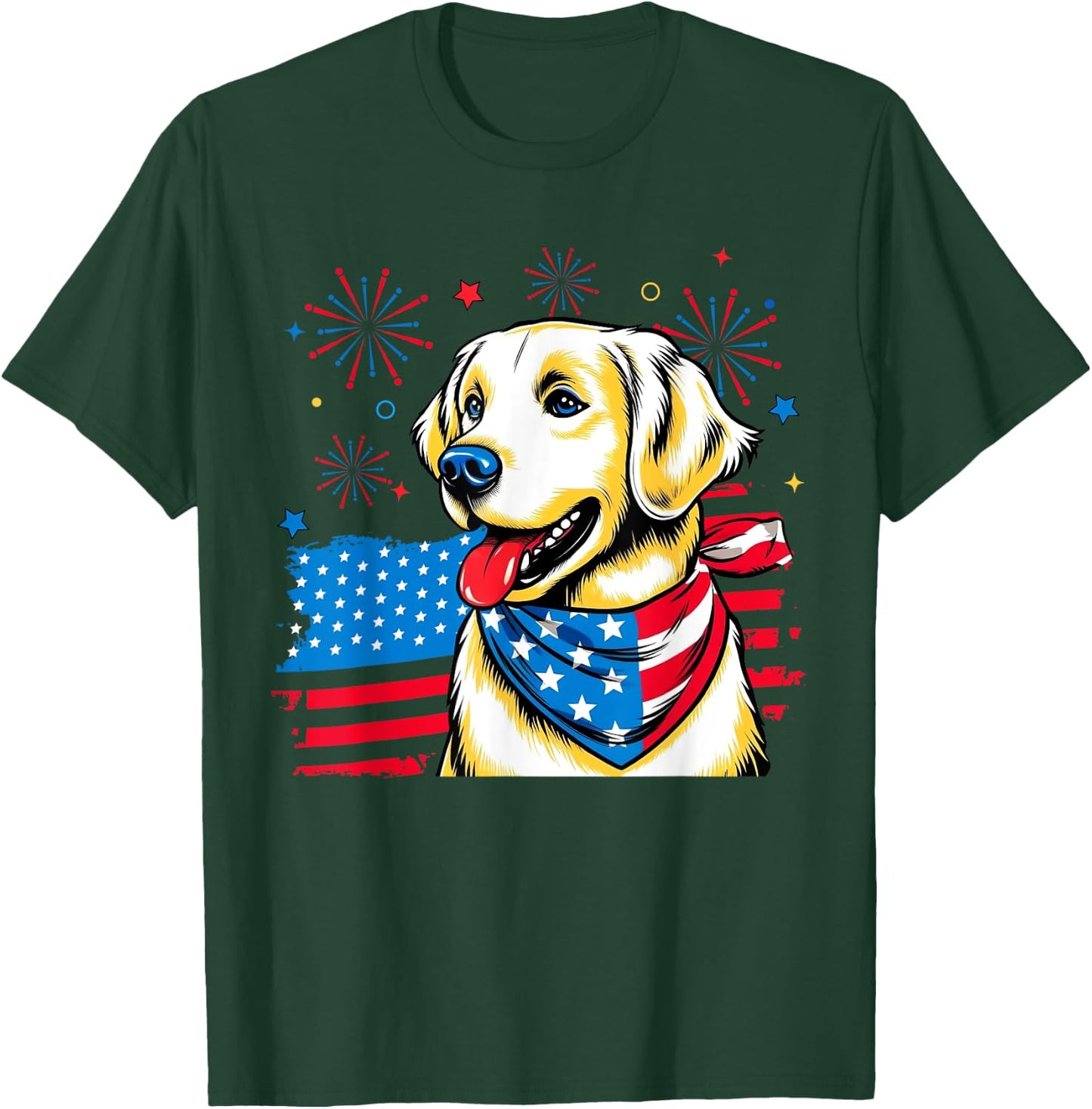 4th of July Golden Retriever American USA Flag Dog Patriotic Women Kids Men T-Shirt - T-Shirt | Forest