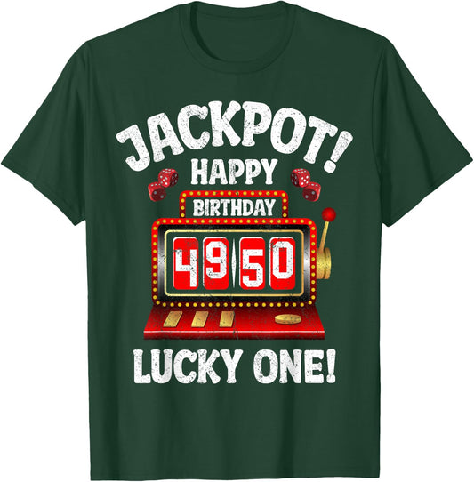 Jackpot Happy 50th Birthday Bday Celebrant Slot Machine T-Shirt - T-Shirt | Forest