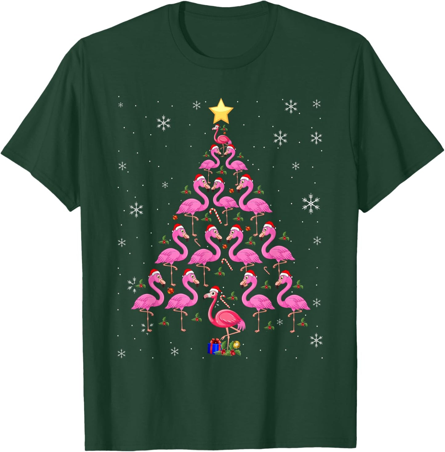 Christmas Tree Flamingo Surprise for Flamingo Lovers T-Shirt - T-Shirt | Forest
