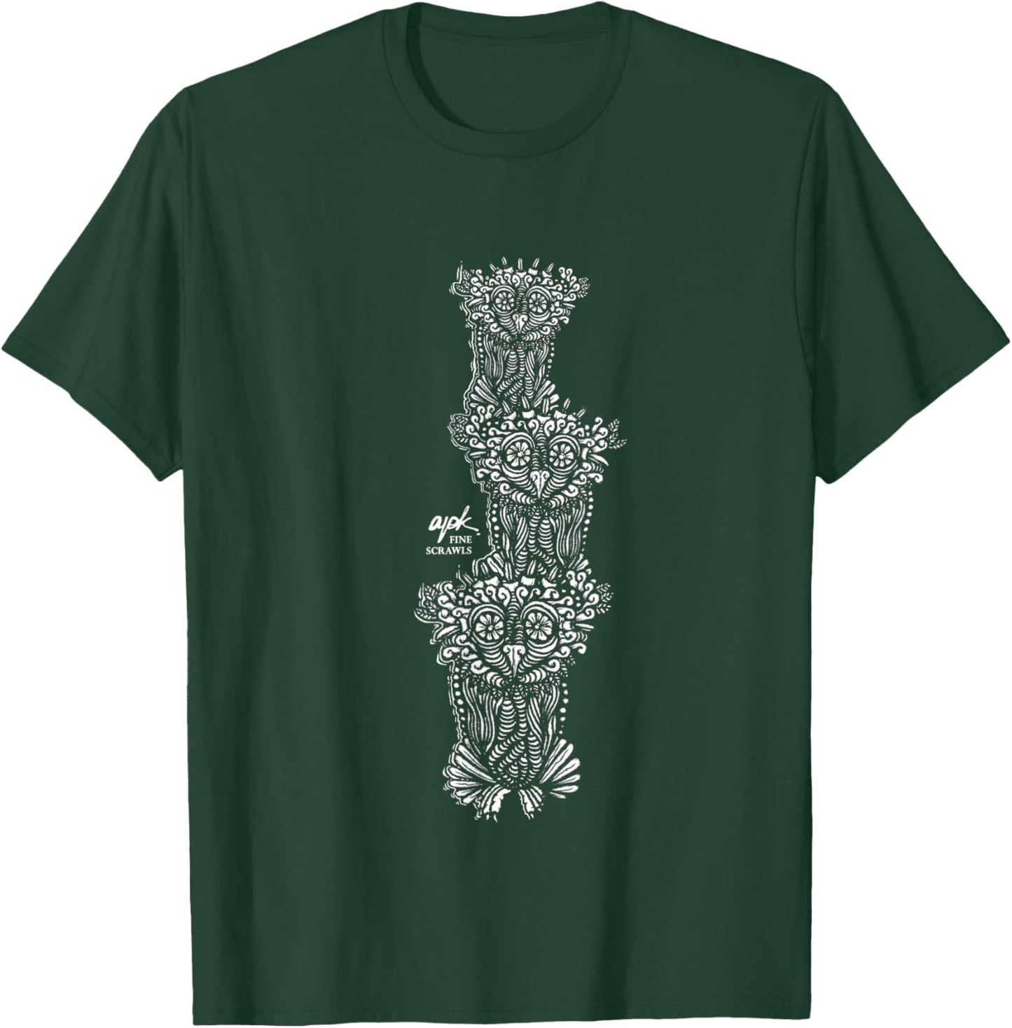 Owl Art Three Birds Drawing T-Shirt - T-Shirt | Forest