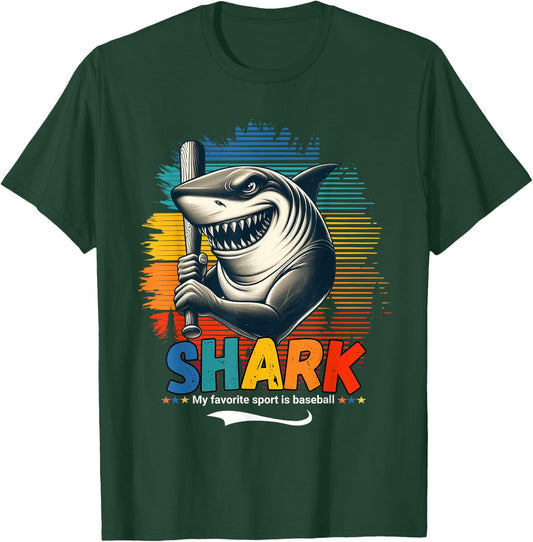 Funny Shark Baseball Player Animal Lover Design T-Shirt - T-Shirt | Forest