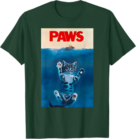PAWS Parody Cat Lover Funny Kitten Shark Mouse Gift meow Men Women Girls Kids T-Shirt - T-Shirt | Forest