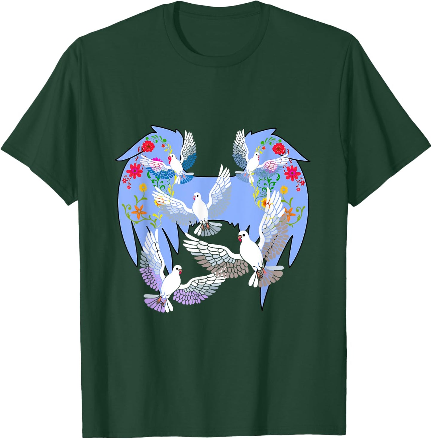 Angel Wings Doves Natural Flowers Peace Doves Peace T-Shirt - T-Shirt | Forest