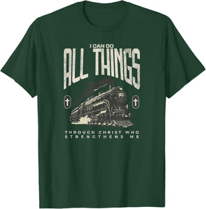 Steam Train Engine Locomotive Christian Jesus Faith Based T-Shirt - T-Shirt | Forest