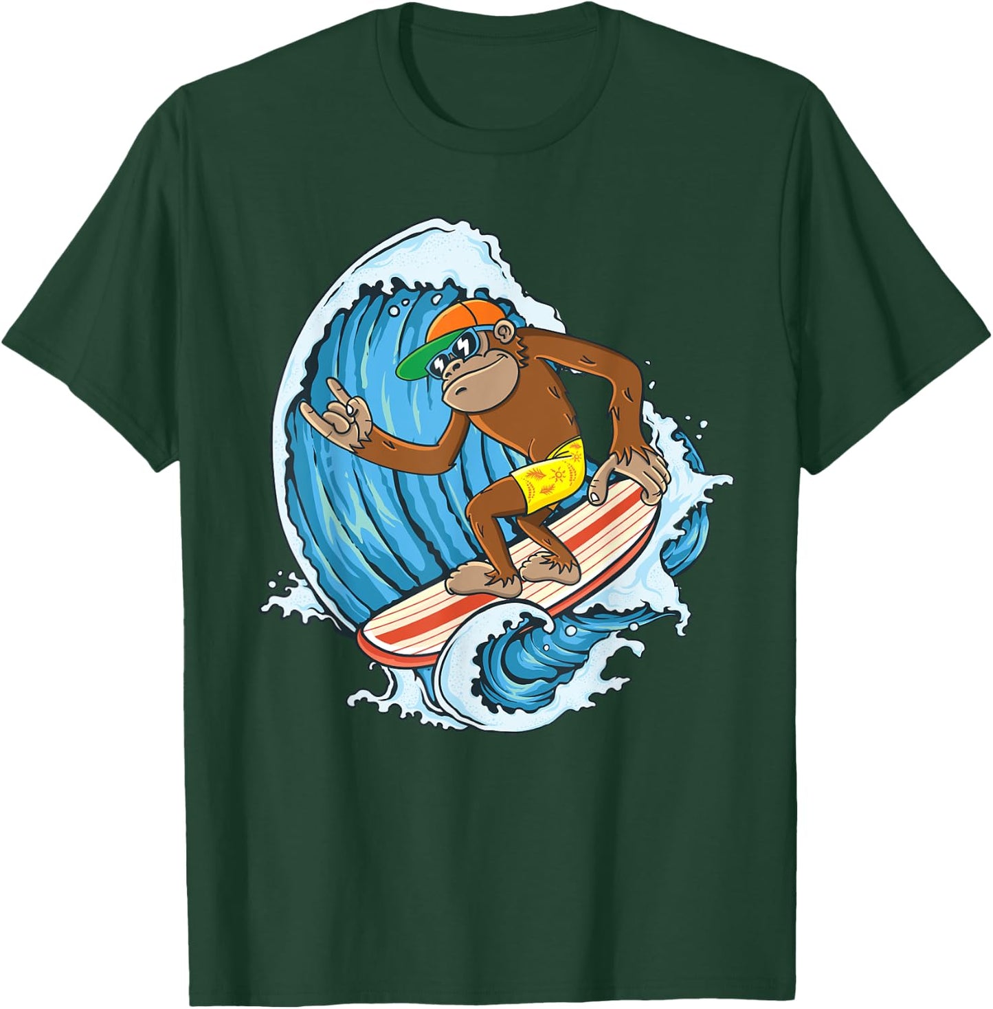 Retro Surfboard Boys Kids Surfboarders Cute Surfing Monkey T-Shirt - T-Shirt | Forest