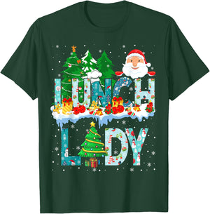 Lunch Lady Christmas Tree Santa Matching Xmas Lunch Lady T-Shirt - T-Shirt | Forest