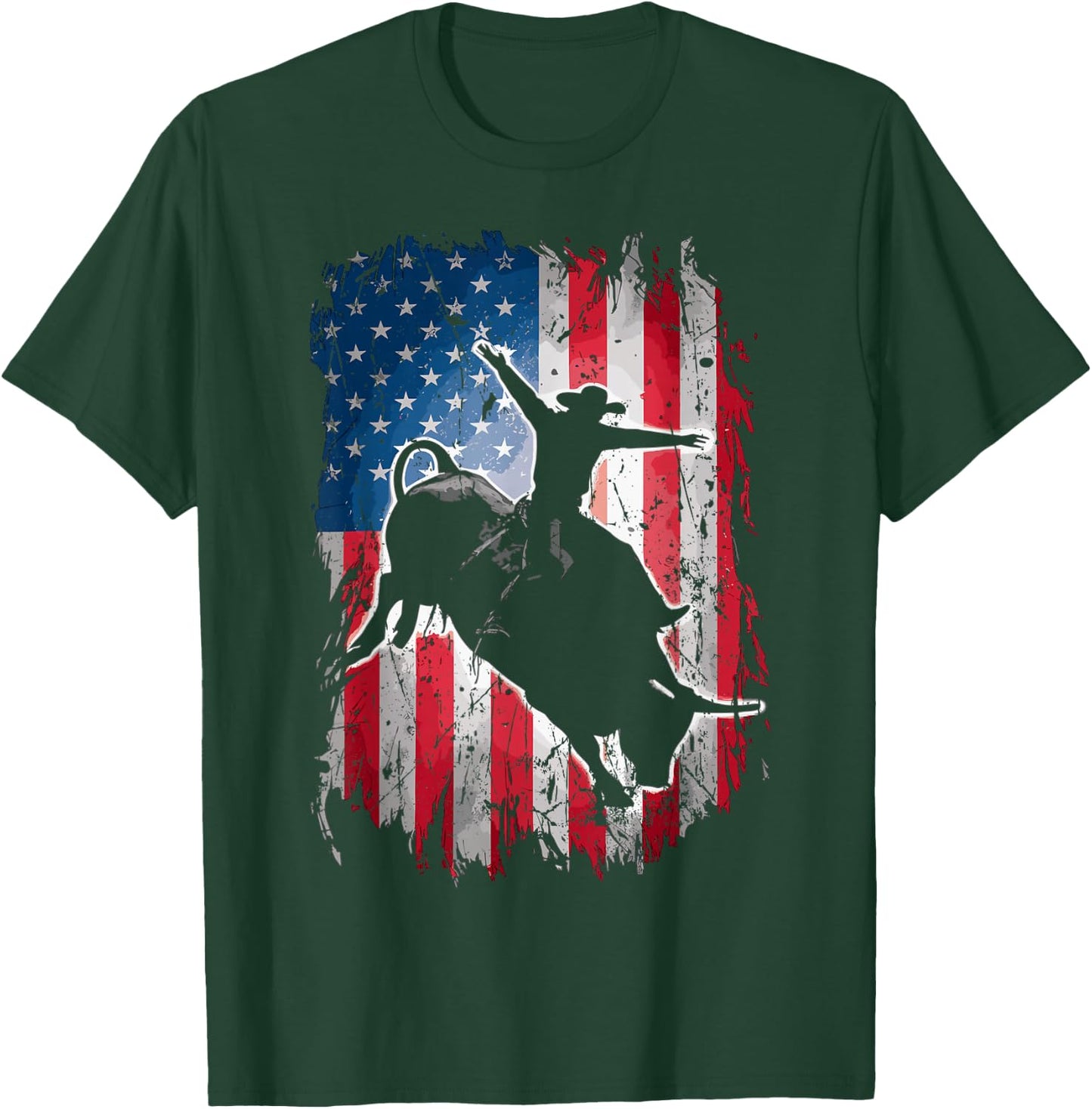 Rodeo Rider Bull USA Flag American Patriotic Cowboys T-Shirt - T-Shirt | Forest