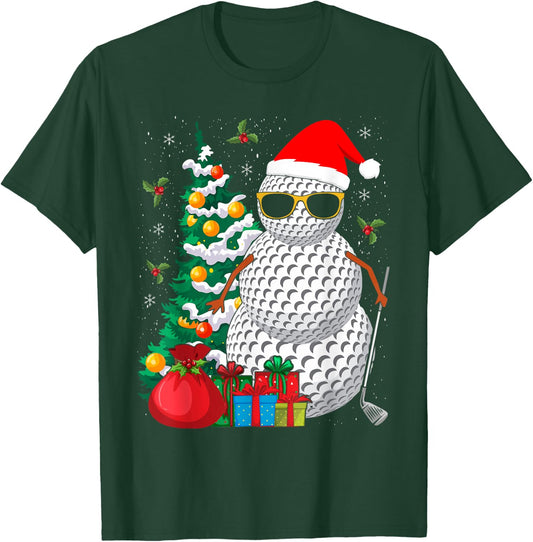 Santa Snowman Golf Ball Christmas Golfer T-Shirt - T-Shirt | Forest