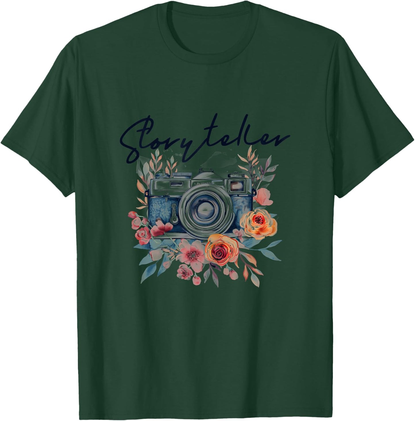 Photographer Storyteller Vintage Camera Flowers Photography T-Shirt - T-Shirt | Forest