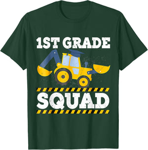 Construction Truck 1st Grade Squad Crew Excavator Graduation T-Shirt - T-Shirt | Forest