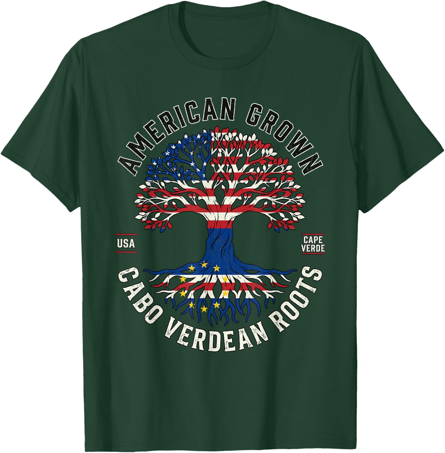American Grown Cape Verdean Roots Dual Flag Pride Heritage T-Shirt - T-Shirt | Forest