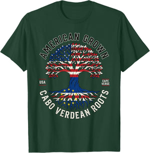 American Grown Cape Verdean Roots Dual Flag Pride Heritage T-Shirt - T-Shirt | Forest