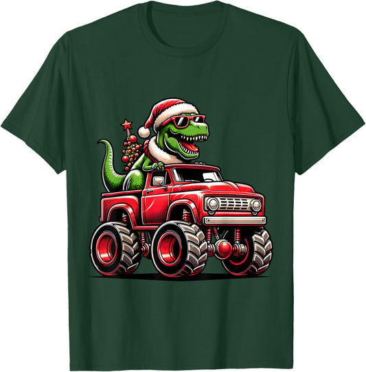 Christmas T Rex Monster Truck Boys Dinosaur Santa Xmas Funny T-Shirt - T-Shirt | Forest