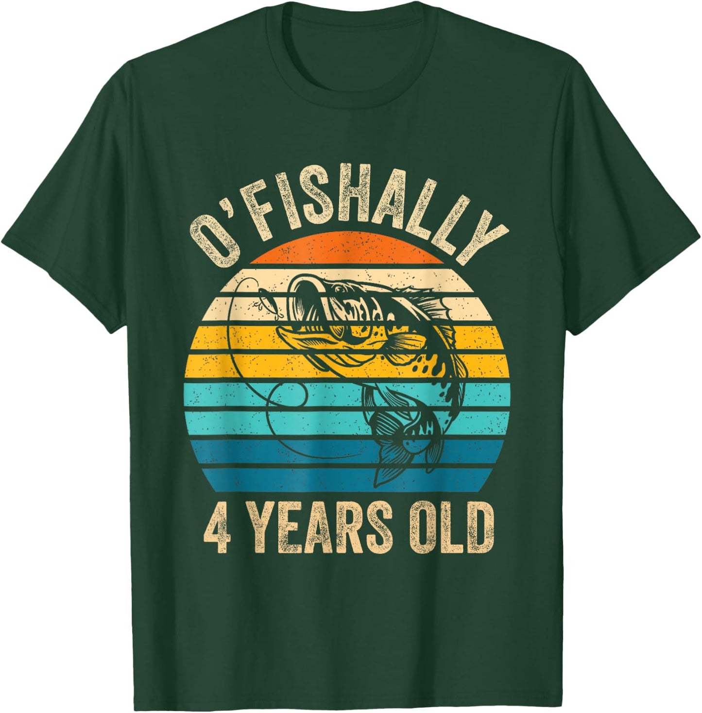 Ofishally 4 Year Old Shirt 4th Birthday Vintage Fishing T-Shirt - T-Shirt | Forest