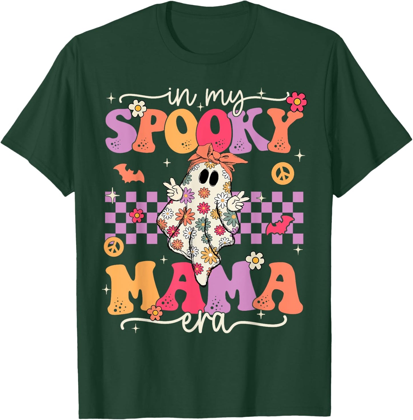 Groovy In My Spooky Mama Era Cute Retro Mom Halloween Ghost T-Shirt - T-Shirt | Forest
