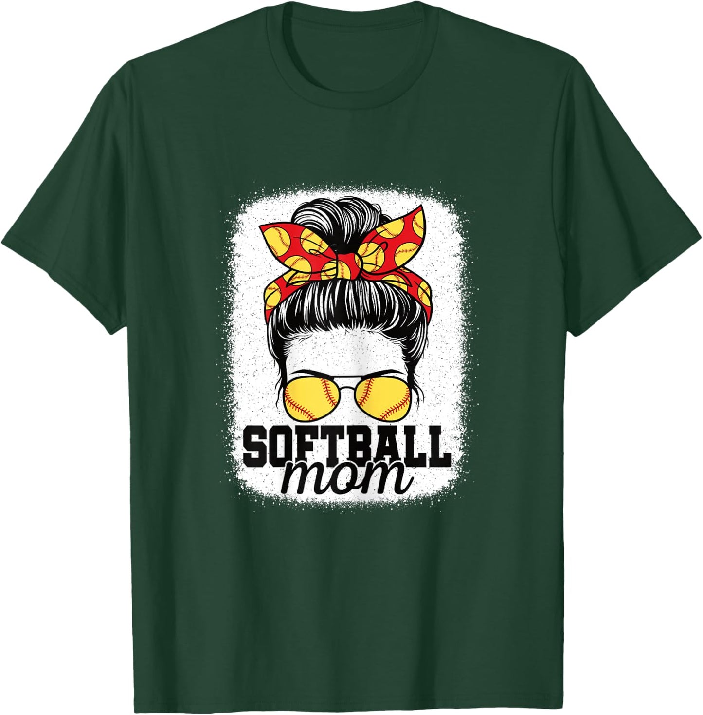 Cute Softball Mom Messy Bun Mommy Softball Player Women T-Shirt - T-Shirt | Forest